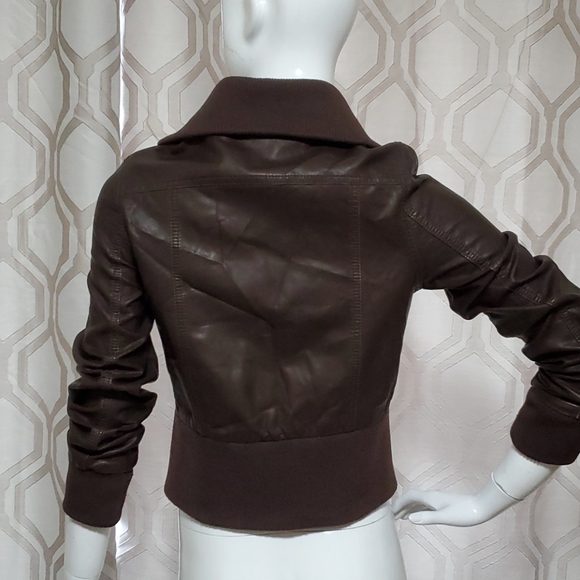 Adorable Dollhouse brown pleather bomber jacket - Picture 4 of 11
